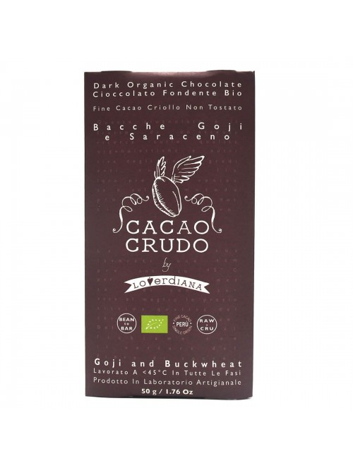 Cioccolato biologico fondente con Bacche di Goji e Saraceno Cacao Crudo 50 gr.